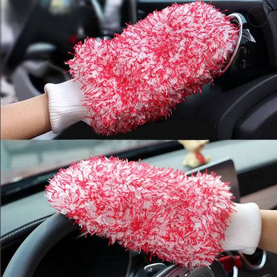 Car Wash Mitt Scratch Free Double Sided Chenille Pink Soft Washing Glove  For Vehicle Cleaning