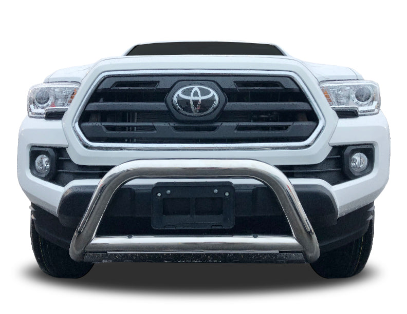 Exterior part for Toyota Tacoma. Bull bar with skid plate bumper guard installed on a Toyota Tacoma by Broadfeet Motorsport Equipment, LLC.