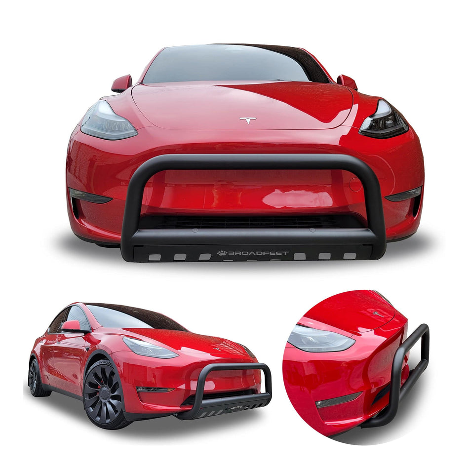 Front Bull Bar with Skid Plate (DW8) Straight Style Bumper Guard fits Tesla Model Y 2020-2023 - Broadfeet
