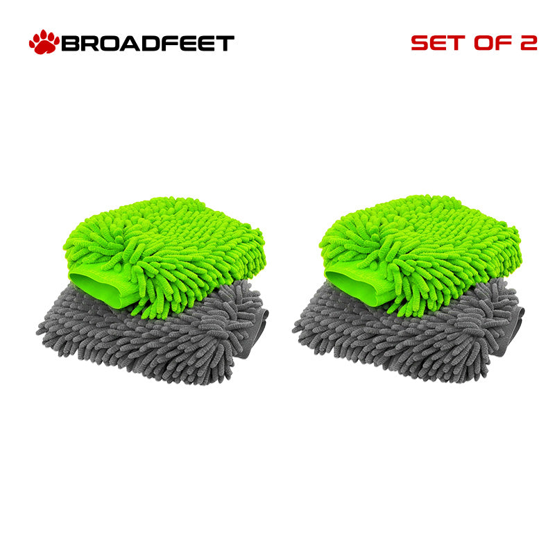 Detailing / Car Wash Mitt - Gloves (GREEN / GREY) for Washing, Scrubbing & Cleaning - Broadfeet