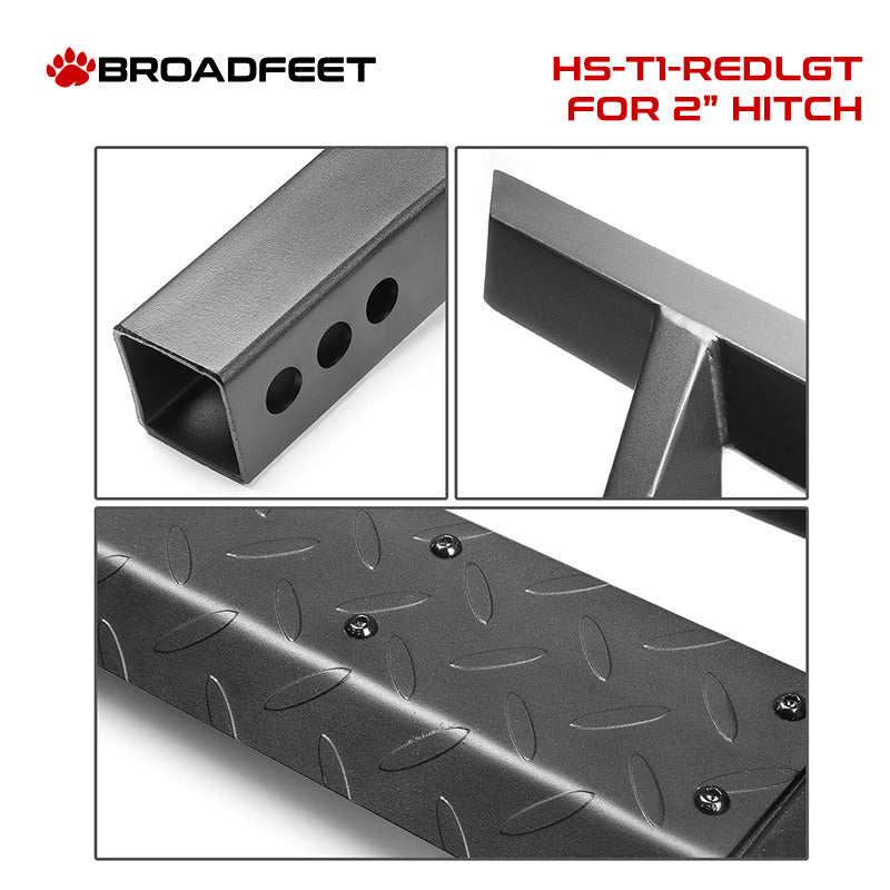 2" Hitch Receiver Accessories - T1 Series 32.5" Hitch Step - Steel Design with Red LED Light - Broadfeet