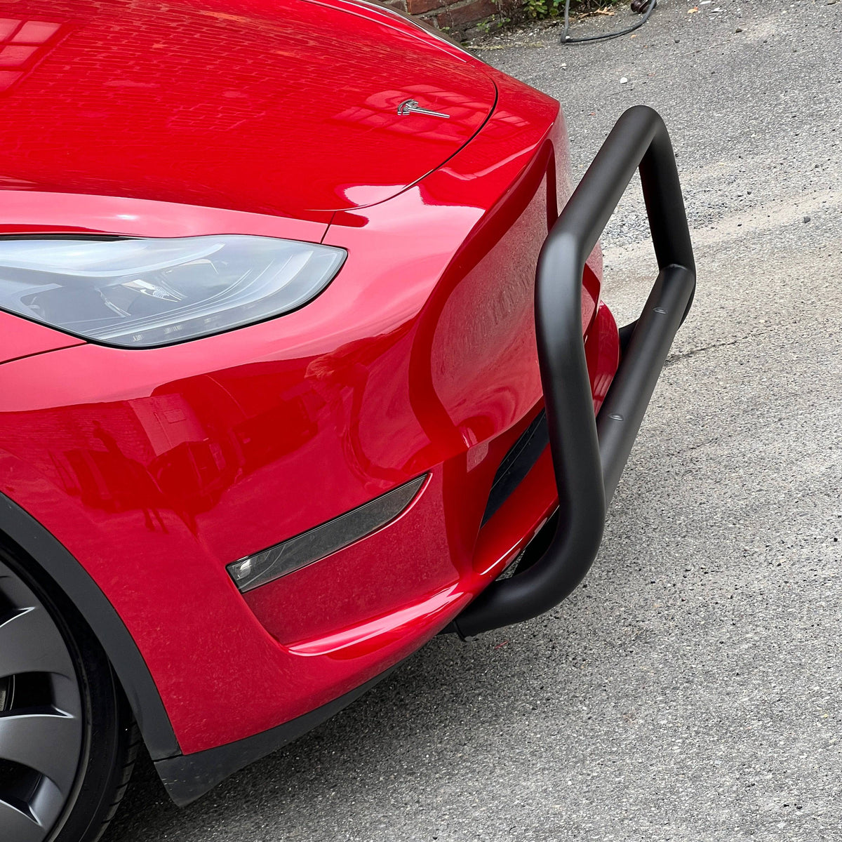 Front Bull Bar with Skid Plate (DW8) Straight Style Bumper Guard fits Tesla Model Y 2020-2024 - Broadfeet