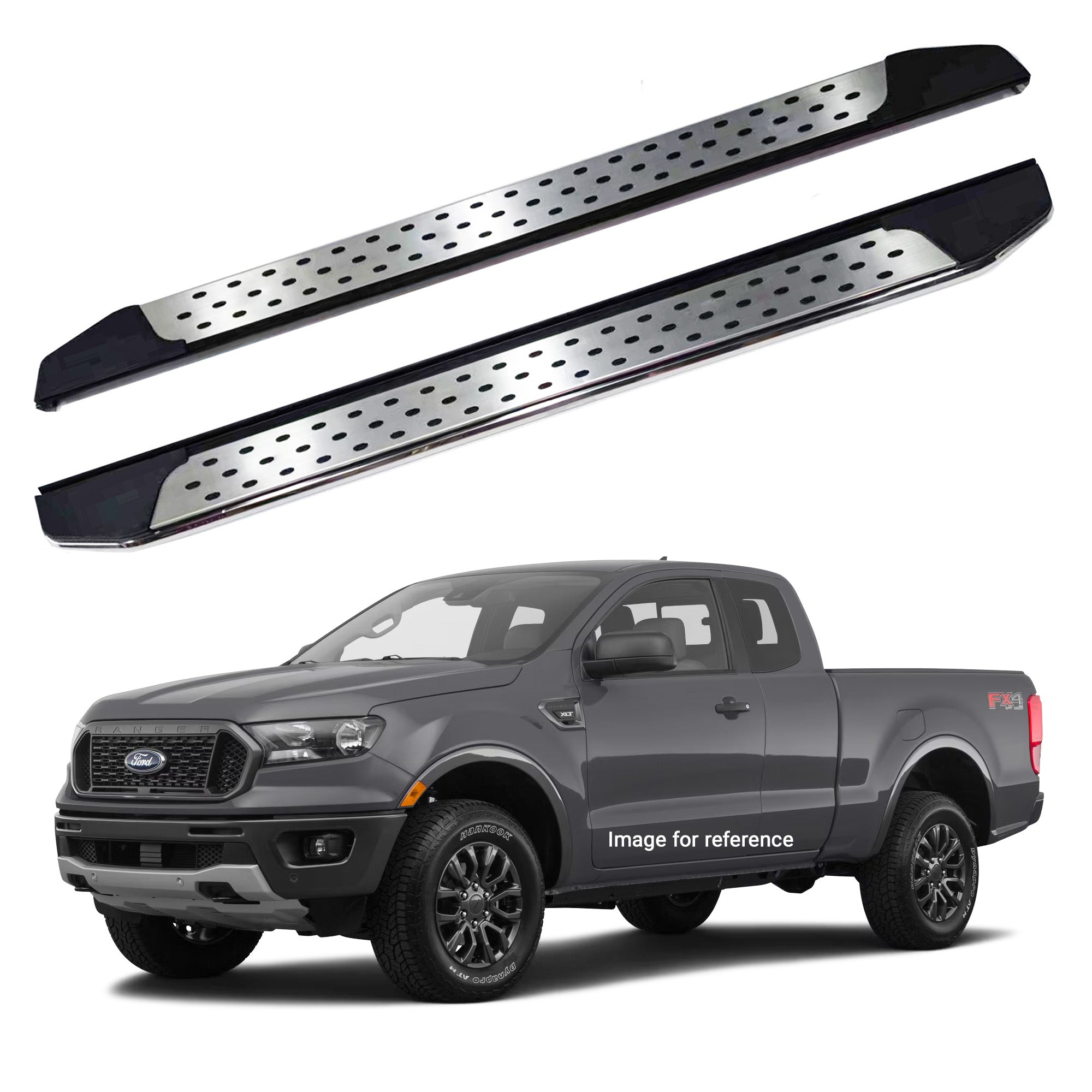 Running Boards R22 Series (RB185) fits Ford Ranger 2019-2025 in Stainless Steel - Broadfeet