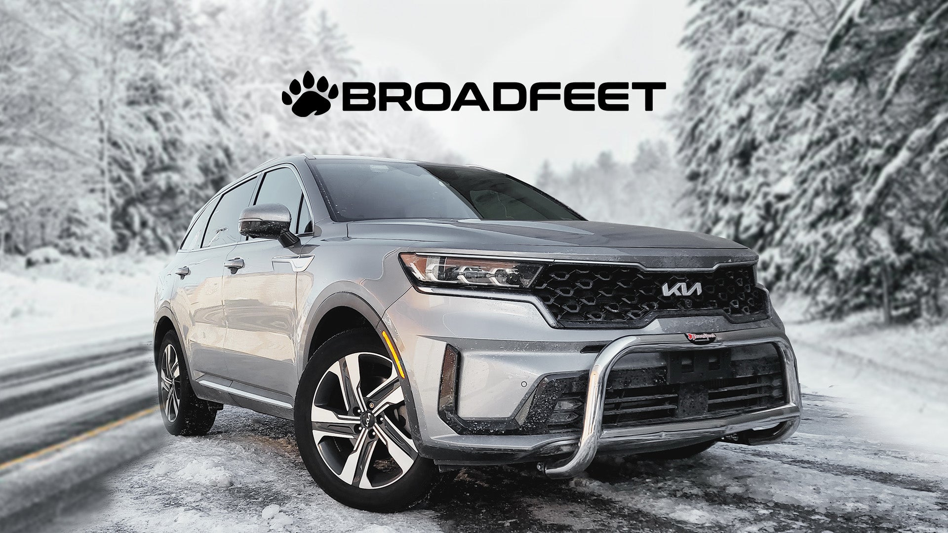 Kia Sorento Fourth Generation 2021 2022 2023 2024 Front Bumper Guard Exterior Accessories Parts Add-On Upgrades Wallpaper Car SUV with Snow Ice Background by Broadfeet