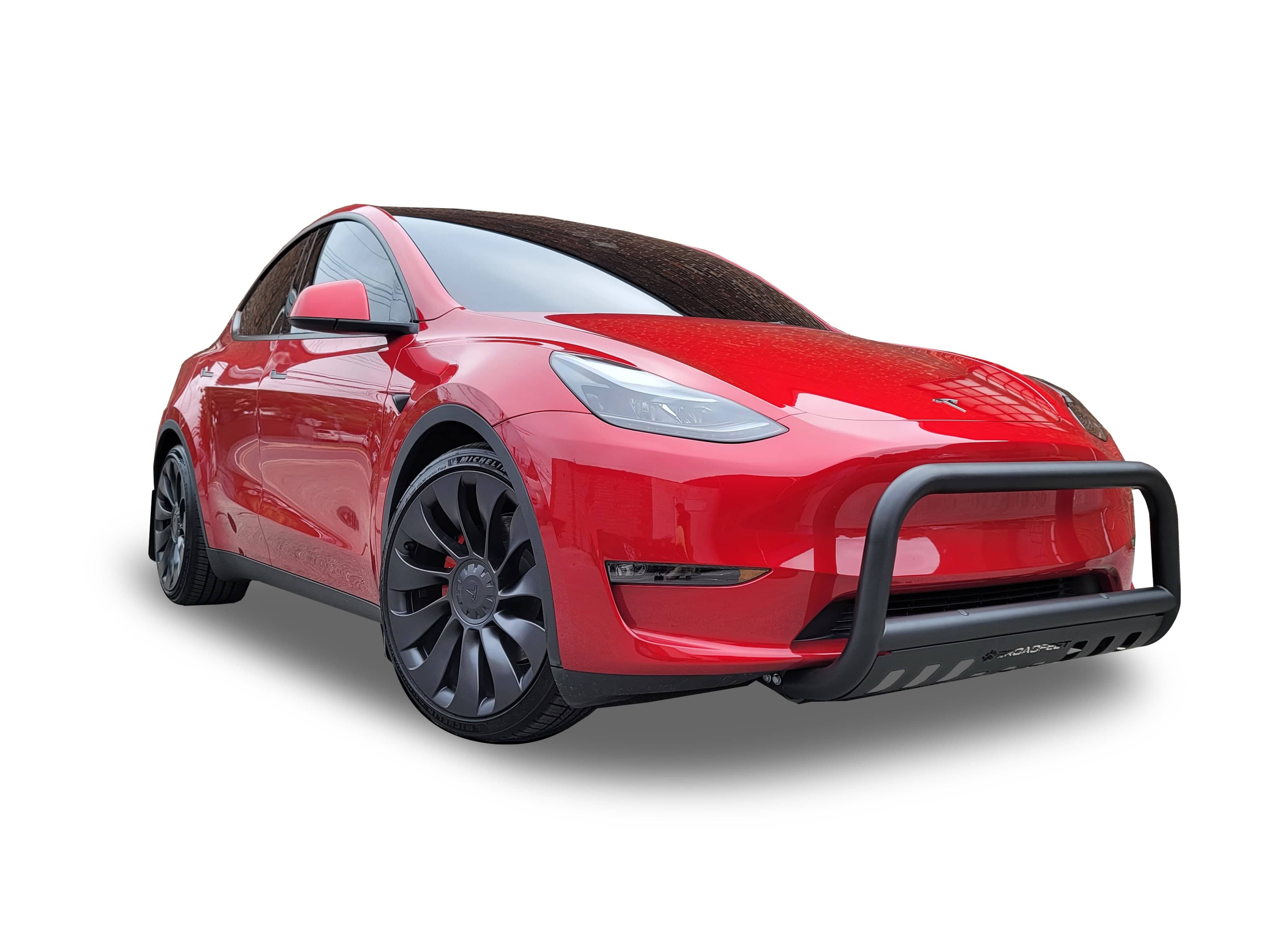 Front Bull Bar with Skid Plate (DW8) Straight Style Bumper Guard fits Tesla Model Y 2020-2024 - Broadfeet
