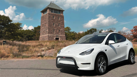 Front Bull Bar with Skid Plate (DW8) Straight Style Bumper Guard fits Tesla Model Y 2020-2024 - Broadfeet