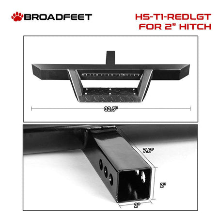 2" Hitch Receiver Accessories - T1 Series 32.5" Hitch Step - Steel Design with Red LED Light - Broadfeet