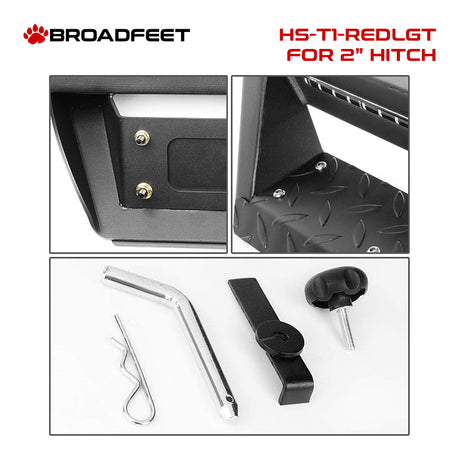 2" Hitch Receiver Accessories - T1 Series 32.5" Hitch Step - Steel Design with Red LED Light - Broadfeet