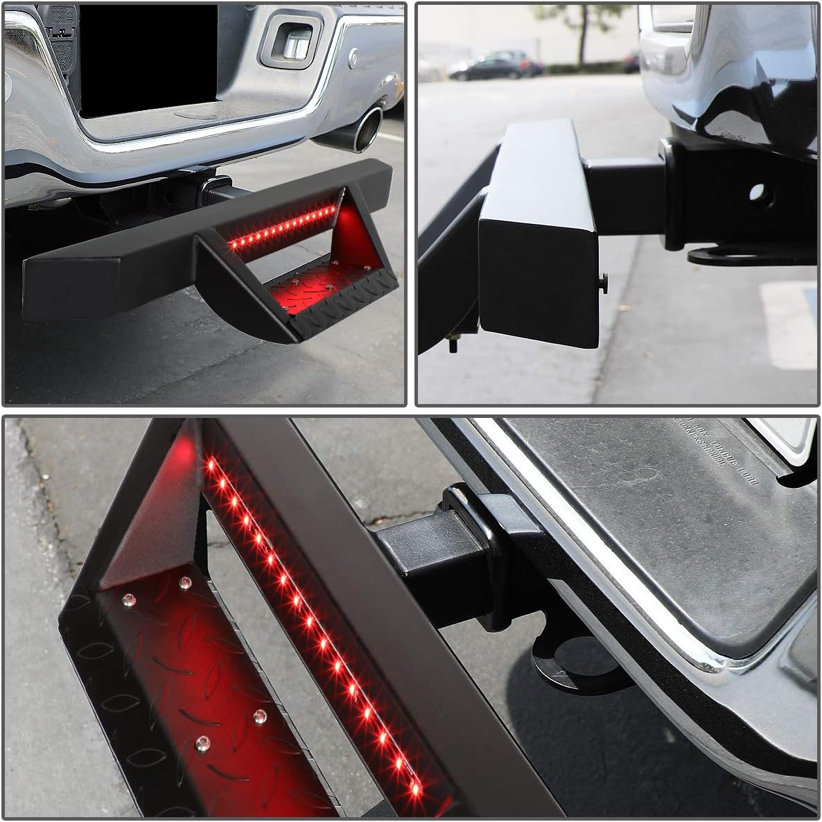 2" Hitch Receiver Accessories - T1 Series 32.5" Hitch Step - Steel Design with Red LED Light - Broadfeet