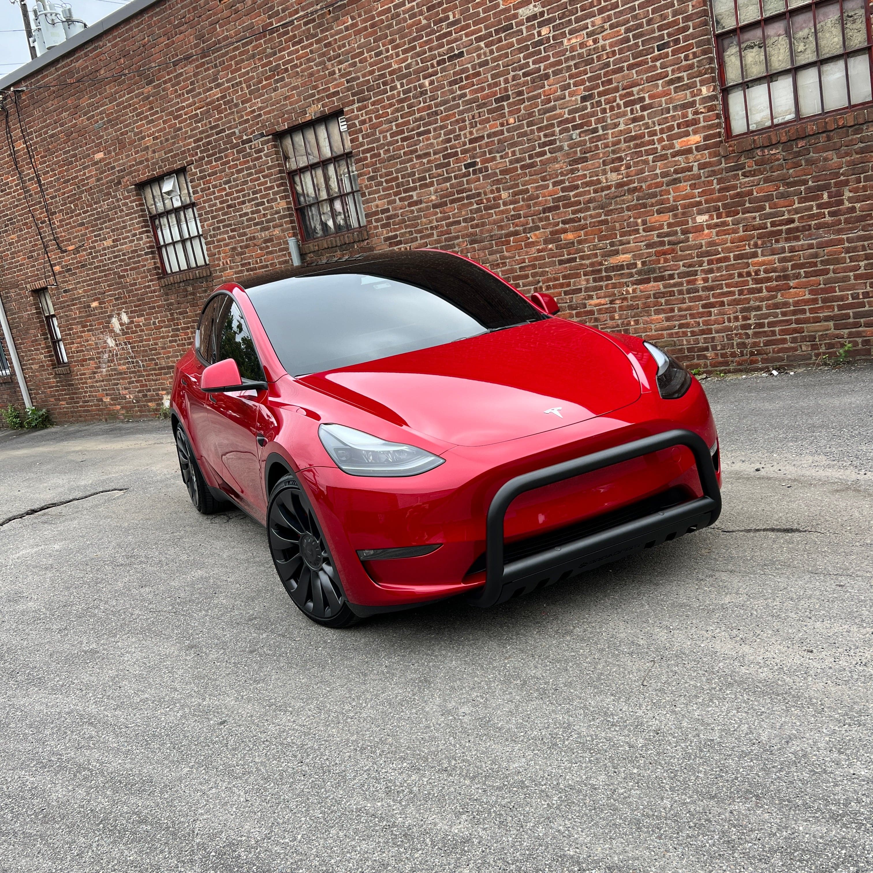 Front Bull Bar with Skid Plate (DW8) Straight Style Bumper Guard fits Tesla Model Y 2020-2024 - Broadfeet