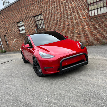 Front Bull Bar with Skid Plate (DW8) Straight Style Bumper Guard fits Tesla Model Y 2020-2024 - Broadfeet