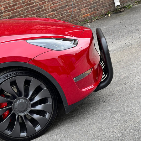 Front Bull Bar with Skid Plate (DW8) Straight Style Bumper Guard fits Tesla Model Y 2020-2024 - Broadfeet